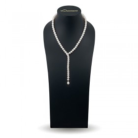 Ожерелье-галстук из натурального жемчуга ААА 7,5 - 8,0 мм с замком перехватом из золота 585 пробы