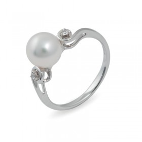 Ring in white gold 750 with Akoya sea pearls and diamonds