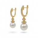 Earrings from 14 karat gold with natural pearls and diamonds