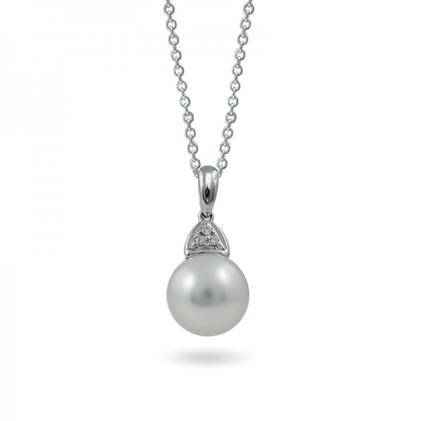 18K white gold pendant with natural sea pearls and diamonds