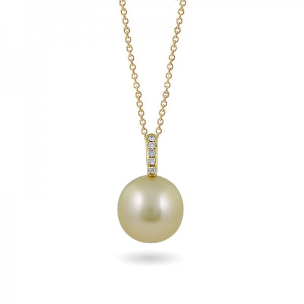 Sterling gold pendant 585 with sea pearls and diamonds