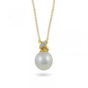 Sterling gold pendant 585 with sea pearls and diamonds