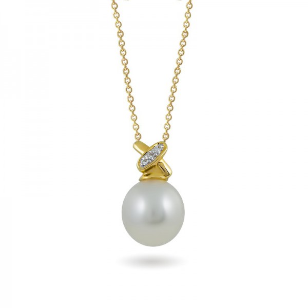 Sterling gold pendant 585 with sea pearls and diamonds