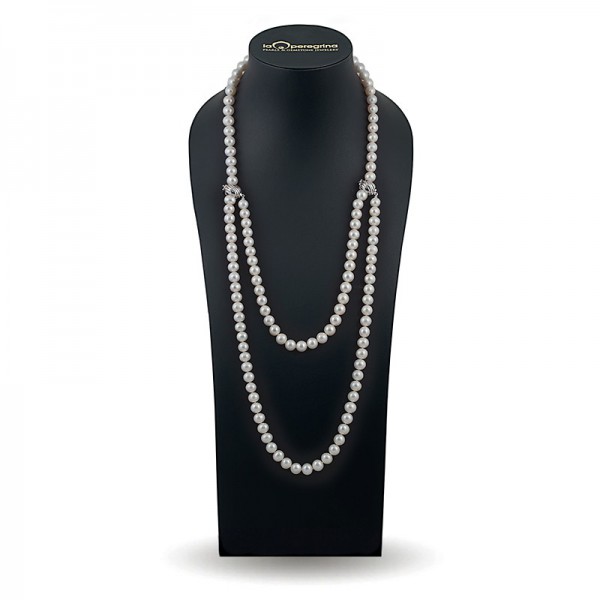 Beads 120 cm from natural pearls AAA 9.0 - 9.5 mm with interlocks made of 925 sterling silver