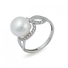 925 sterling silver ring with natural pearls and cubic zirconias