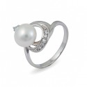 925 sterling silver ring with natural pearls and cubic zirconias