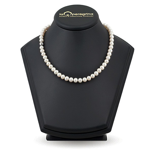 Natural pearl necklace, 45 cm, 7.5 - 8.0 mm, lock silver ball with cubic zirconia 925