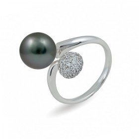 925 sterling silver ring with Tahiti sea pearls and cubic zirconias