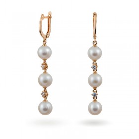 Earrings from 14 karat gold with natural pearls and cubic zirconias