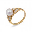 585 yellow gold ring with Akoya sea pearls and diamonds