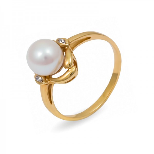 pearl and diamond yellow gold ring