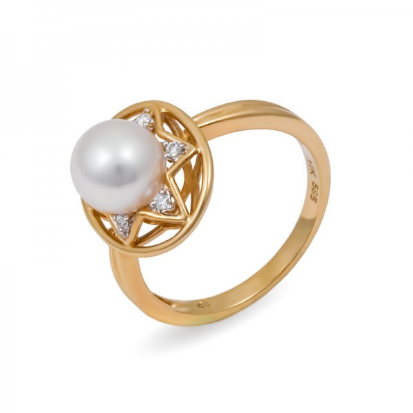 diamond and pearl gold ring