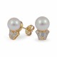 Earrings from 14 karat yellow gold with Akoya sea pearls and diamonds