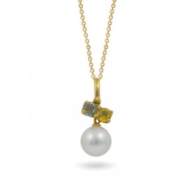Yellow Gold Pendant 750 with Akoya Sea Pearls and Sapphires