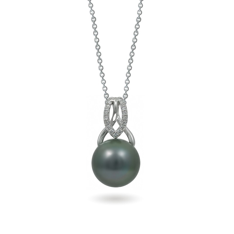 Large 12.5x16.0mm Natural Color Genuine Tahitian Sea Cultured Pearl & 14K Solid White Gold Pendant #P5609