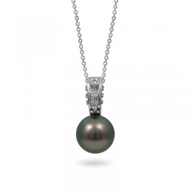 14ct white gold pendant with Tahiti sea pearls and diamonds