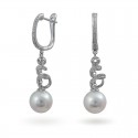 Earrings from 14 karat white gold with Akoya sea pearls and diamonds