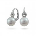 Earrings from 14 karat white gold with Akoya sea pearls and diamonds