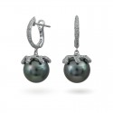 Earrings from 14 karat white gold with Tahiti sea pearls and diamonds