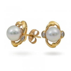 585 Gold Earrings with Akoya Sea Pearls and Diamonds