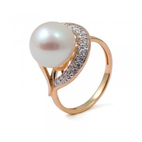 Ring from 14 karat gold with natural pearls and fannits