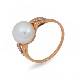 585 gold ring with natural pearls and cubic zirconias