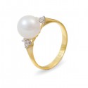 Ring from 14 karat gold with natural pearls and diamonds