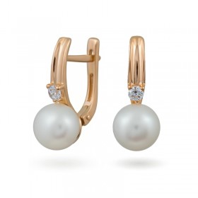 Earrings from 14 karat gold with natural pearls and cubic zirconias