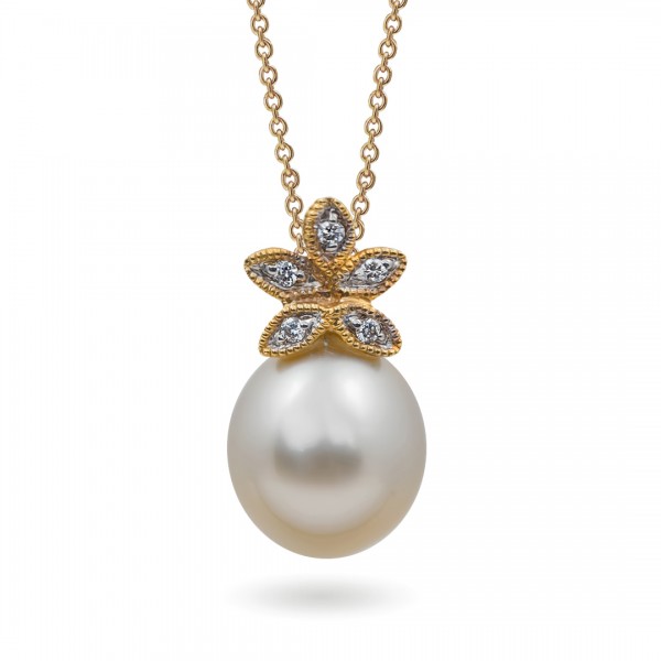 585 Gold Pendant with South Sea Pearls and Diamonds