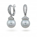 Earrings from 14 karat white gold with sea pearls and diamonds