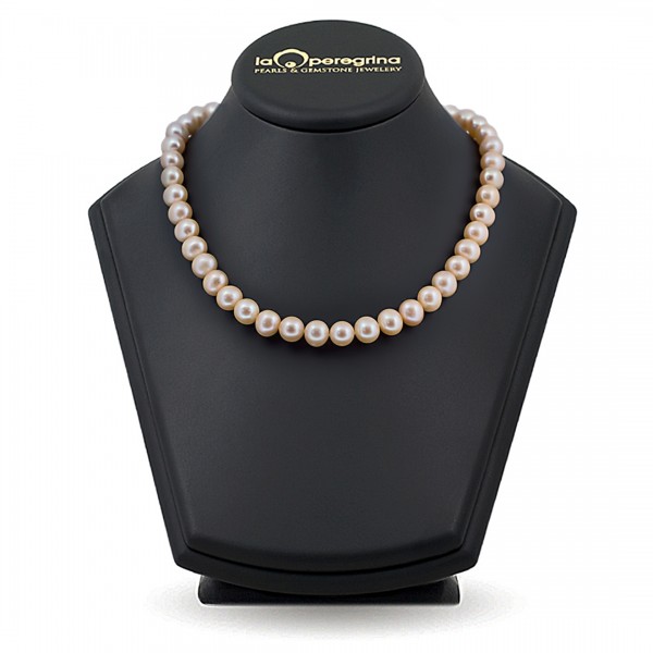 Necklace made of pink natural pearls 10.0 - 10.5 mm