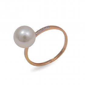 Ring in 585 gold with natural pearls and cubic zirkonia