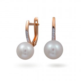 Earrings in 14 karat gold with natural pearls and cubic zirkonia