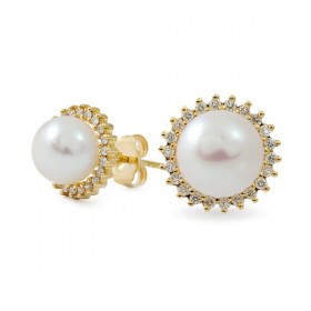 Earrings in 14 karat gold with natural pearls