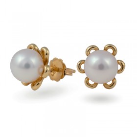 Earrings from 14 karat gold with freshwater pearls and diamonds