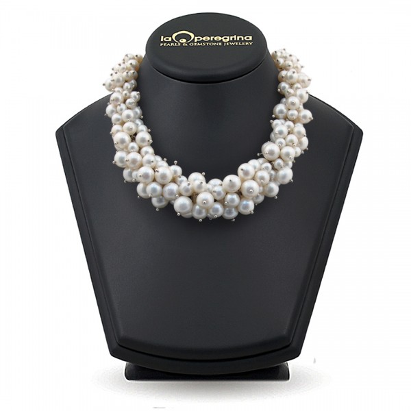 Freshwater pearl necklace, 47 cm, 10 - 11 mm, turtle lock silver 925, cubic zirconia