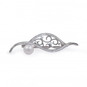 Sterling silver brooch with natural pearls and cubic zirconias