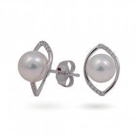 Earrings in white gold 750 with Akoya sea pearls and diamonds