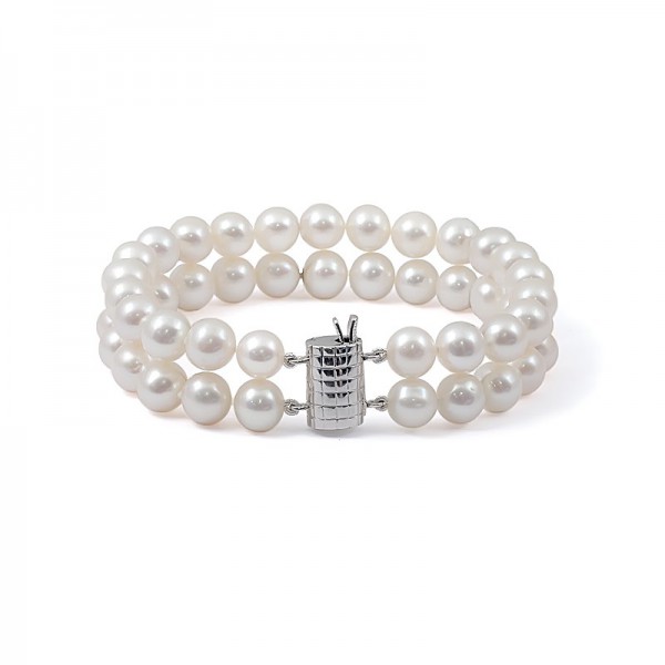 Bracelet with two strands of natural white pearls