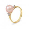 Ring from 14 karat gold with natural pearls and diamonds