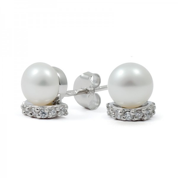 925 Sterling Silver Earrings with Natural Pearls and Zircons