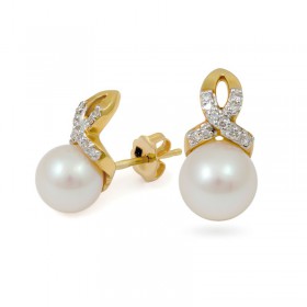 750 Gold Earrings with Akoya Sea Pearls and Diamonds