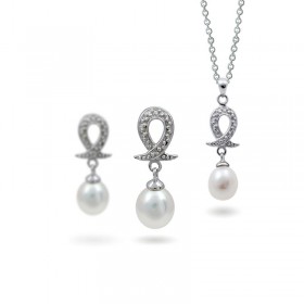 Set of 925 sterling silver with natural pearls