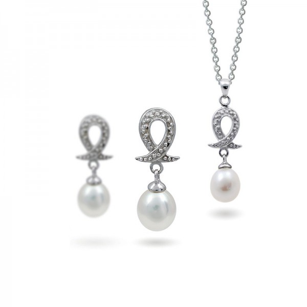 Set of 925 sterling silver with natural pearls