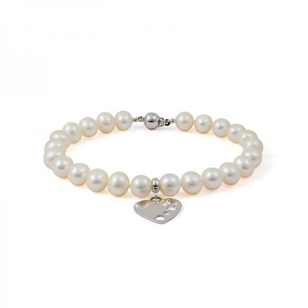 White pearl bracelet with amulet (charmik)