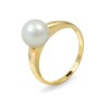 Ring from 14 karat gold with natural pearls and diamonds