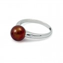 Ring from 14 karat gold with 7.5mm freshwater chocolate pearls and 2 diamonds 0.015K