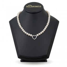 Ожерелье из натурального жемчуга 8,0 - 8,5 мм со вставкой сердце из серебра 925