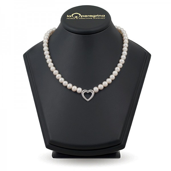 Natural pearl necklace 8.0 - 8.5 mm with a heart insert in silver 925