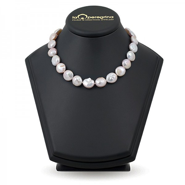 Natural baroque pearl necklace, coin shape 14.0 - 15.0 mm